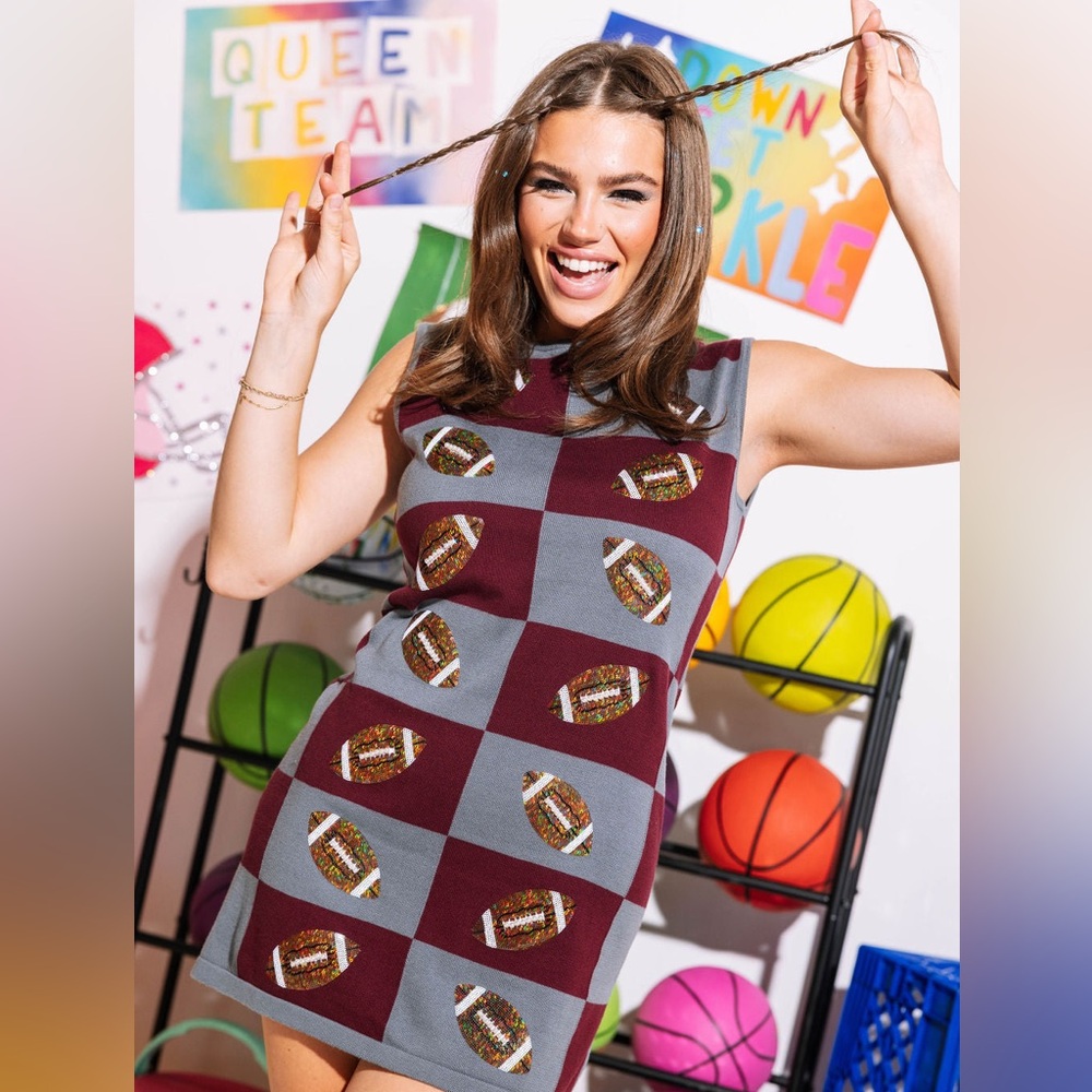 NWOT Queen of Sparkles Football Checkered Dress